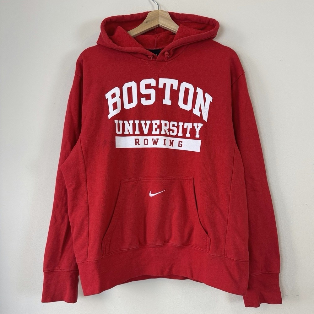 Nike Boston University Rowing Center Pocket Swoosh Red Hoodie - Medium